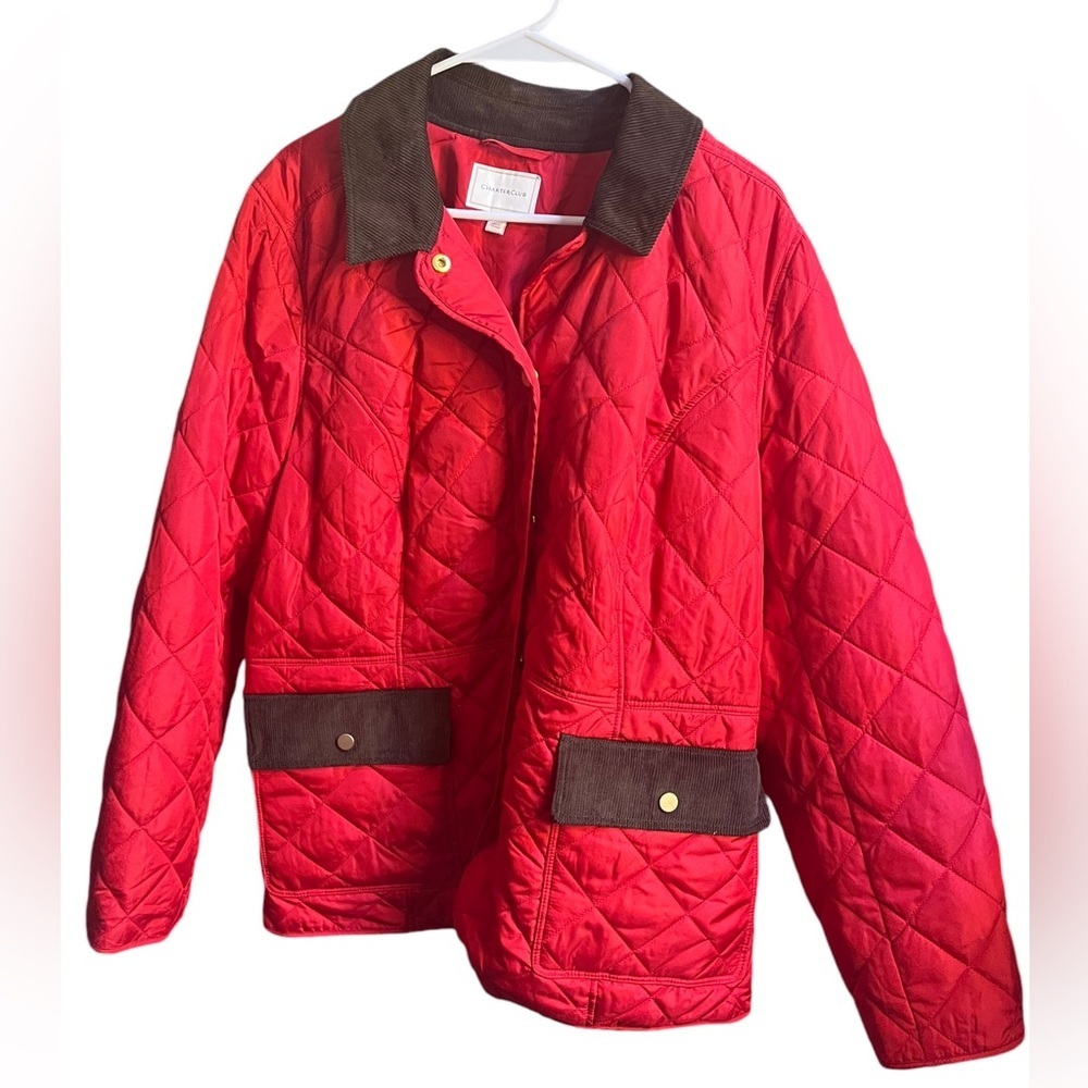 Charter CIub Quilted Corduroy Trim Jacket Red Polish. Size XL. NWT - Picture 2 of 5